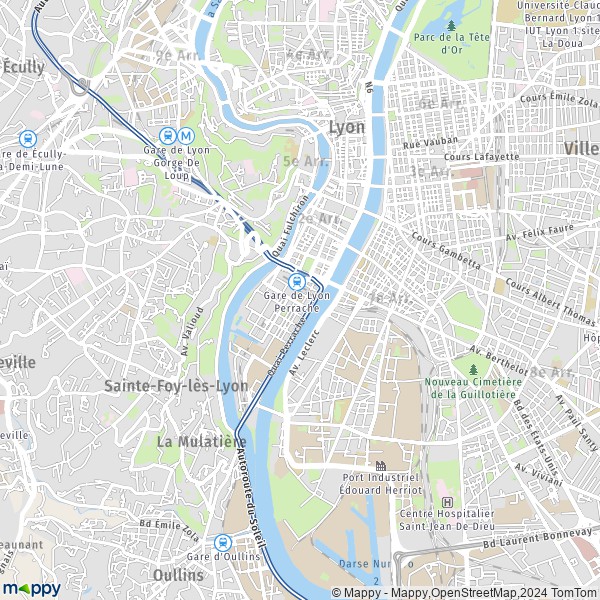 La carte pour la ville de 2e Arrondissement, Lyon