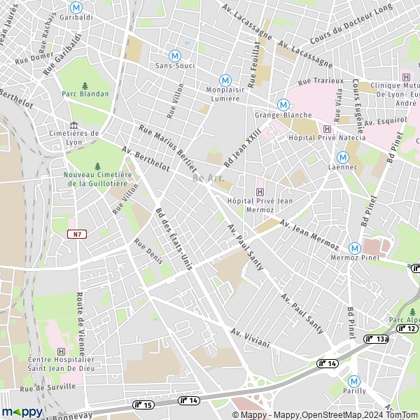 La carte pour la ville de 8e Arrondissement, Lyon