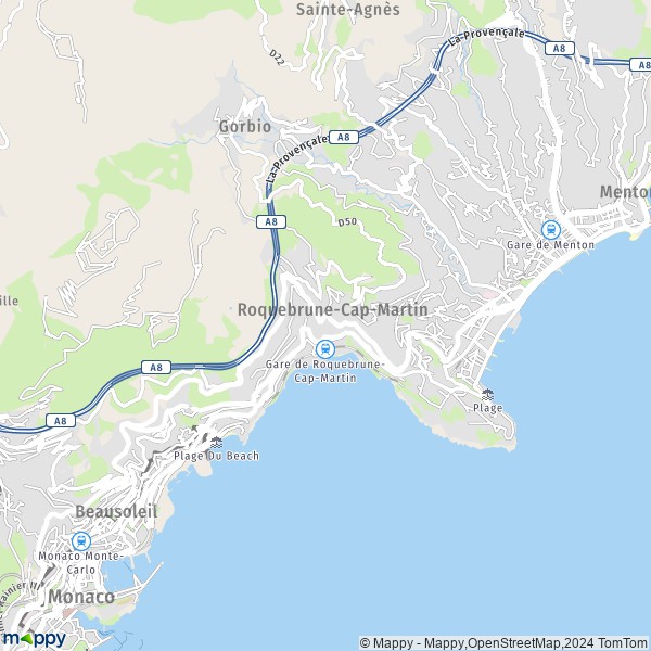 La carte pour la ville de Roquebrune-Cap-Martin 06190