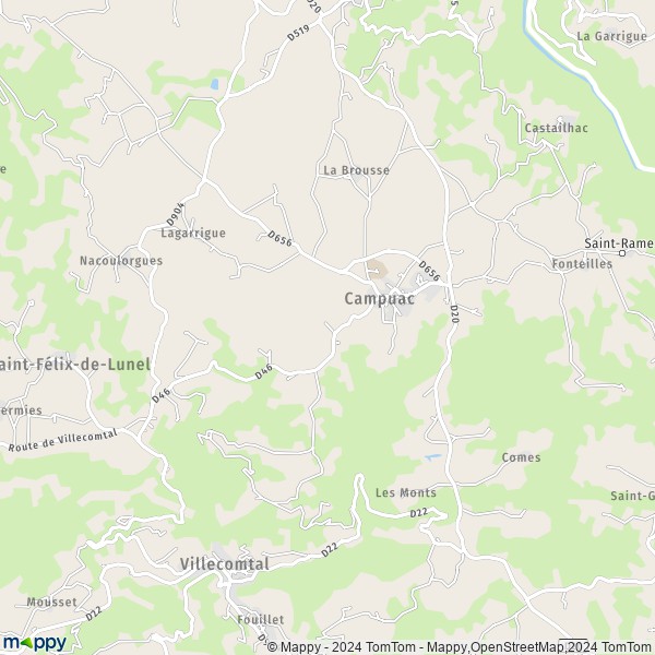 La carte pour la ville de Campuac 12580