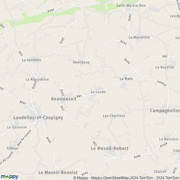 La carte pour la ville de Beaumesnil 14380