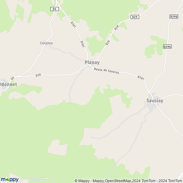 La carte pour la ville de Planay 21500