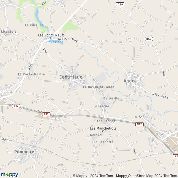 La carte pour la ville de Coëtmieux 22400
