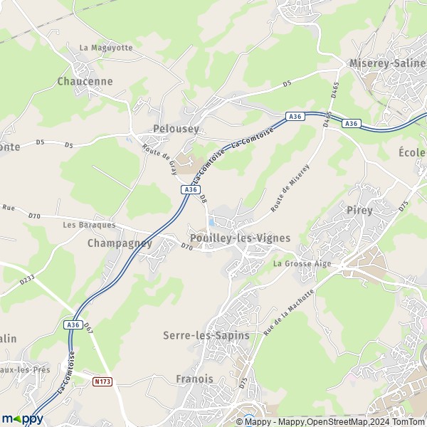 La carte pour la ville de Pouilley-les-Vignes 25115