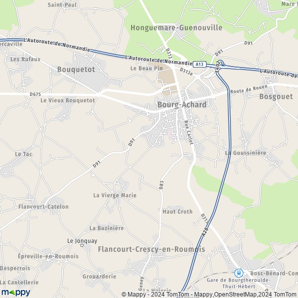 La carte pour la ville de Bourg-Achard 27310