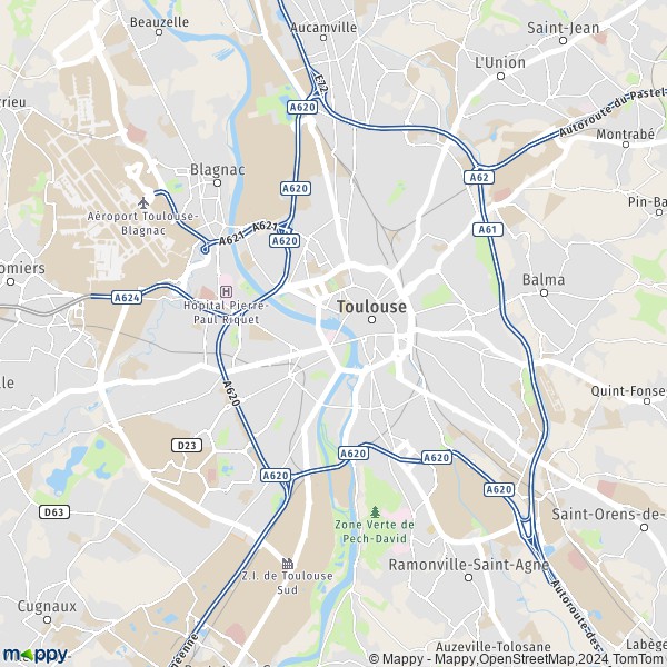 La carte pour la ville de Toulouse 31000-31500