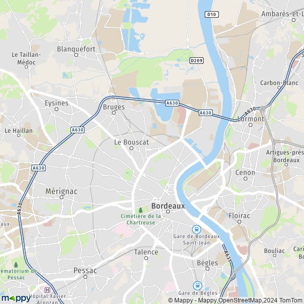 La carte pour la ville de Bordeaux 33000-33800
