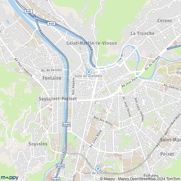 La carte pour la ville de Grenoble 38000-38100