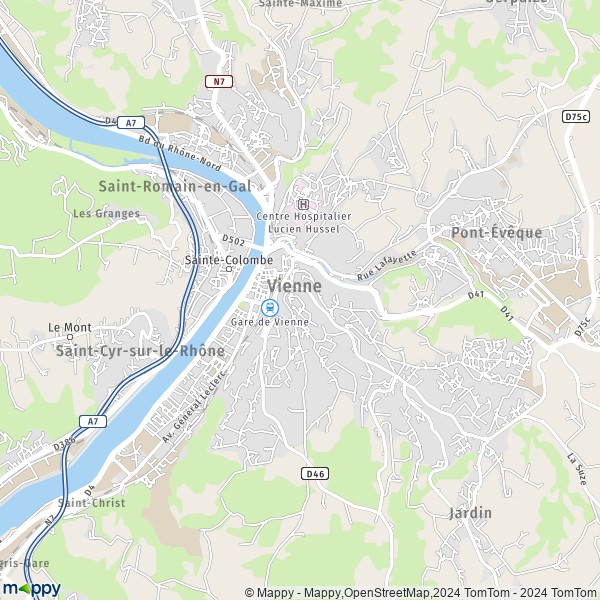 La carte pour la ville de Vienne 38200