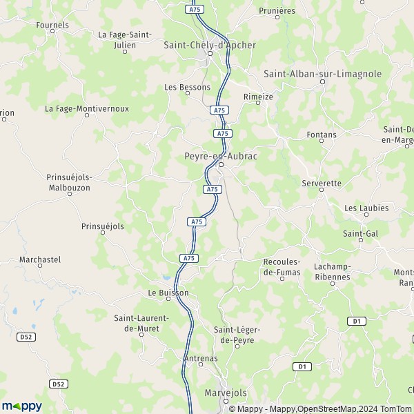 La carte pour la ville de Aumont-Aubrac, 48130 Peyre-en-Aubrac