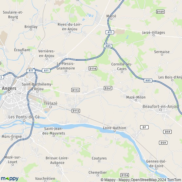 La carte pour la ville de Bauné, 49140-49800 Loire-Authion