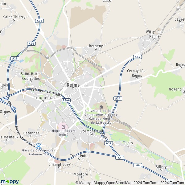 La carte pour la ville de Reims 51100