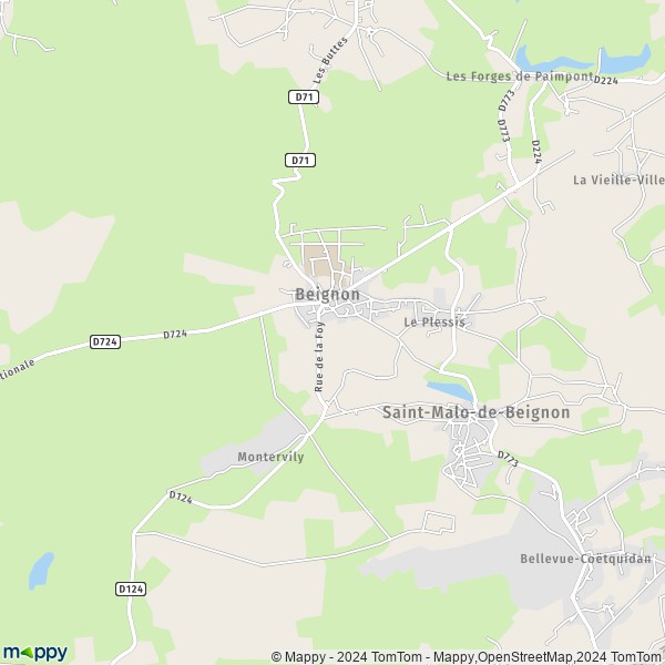 La carte pour la ville de Beignon 56380