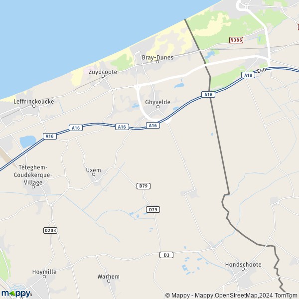 La carte pour la ville de Ghyvelde 59122-59254