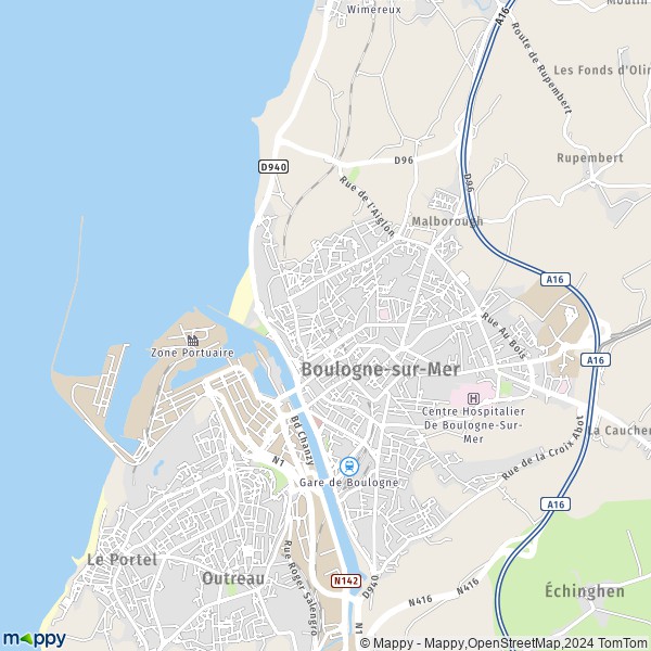 La carte pour la ville de Boulogne-sur-Mer 62200
