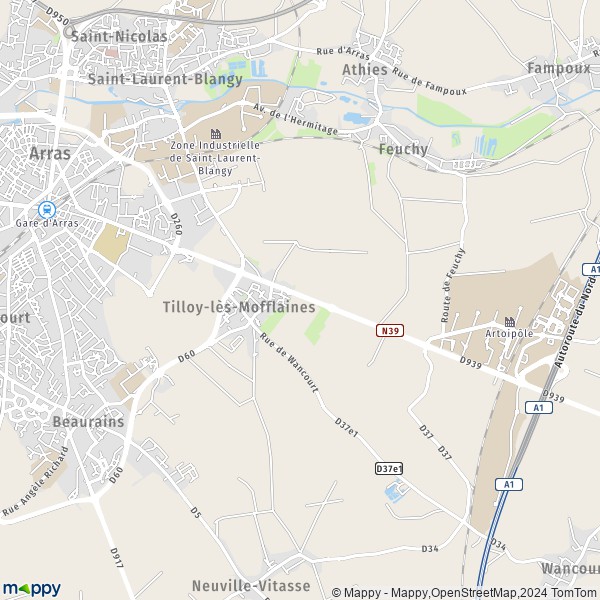 La carte pour la ville de Tilloy-lès-Mofflaines 62217