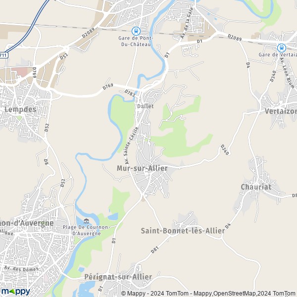 La carte pour la ville de Dallet, 63111 Mur-sur-Allier
