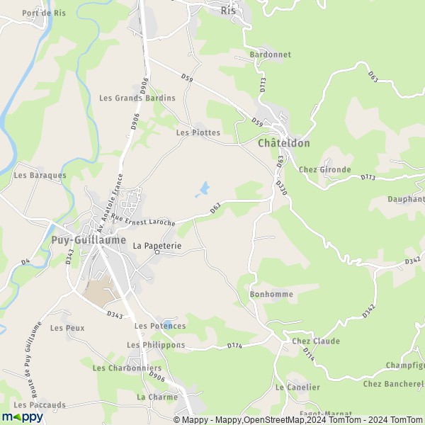 La carte pour la ville de Puy-Guillaume 63290