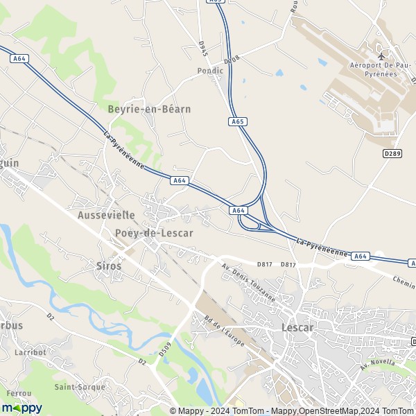 La carte pour la ville de Poey-de-Lescar 64230