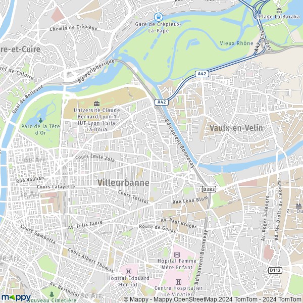 La carte pour la ville de Villeurbanne 69100