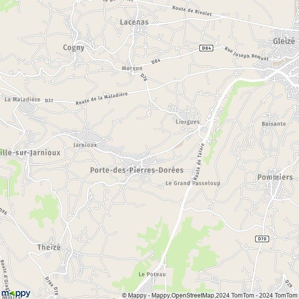 La carte pour la ville de Liergues, 69400 Porte-des-Pierres-Dorées