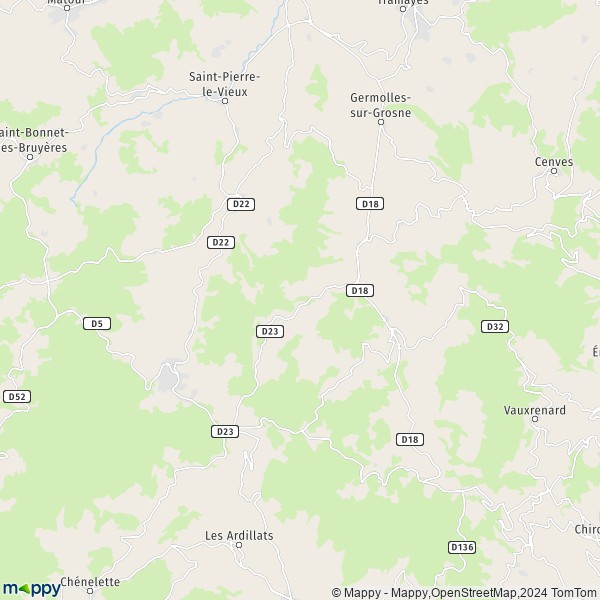 La carte pour la ville de Monsols, 69860 Deux-Grosnes