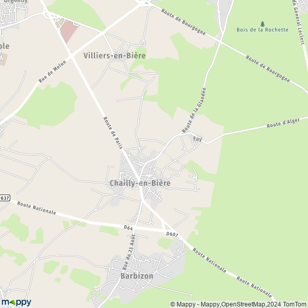 La carte pour la ville de Chailly-en-Bière 77930
