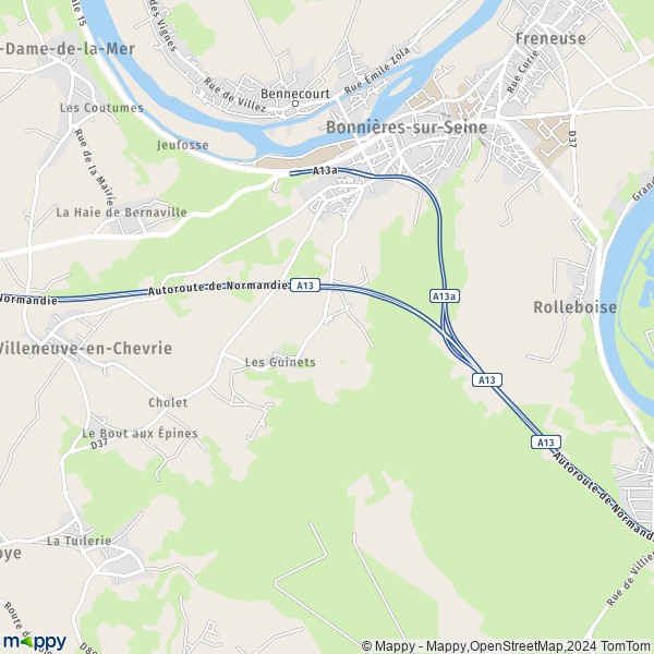 La carte pour la ville de Bonnières-sur-Seine 78270