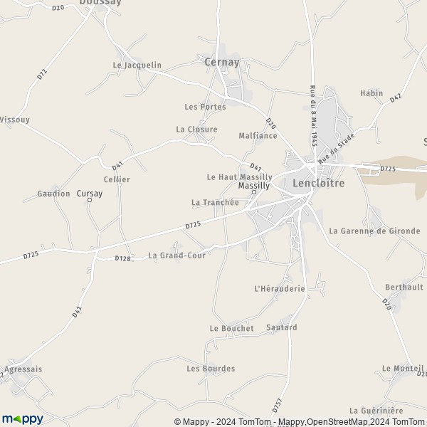 La carte pour la ville de Lencloître 86140