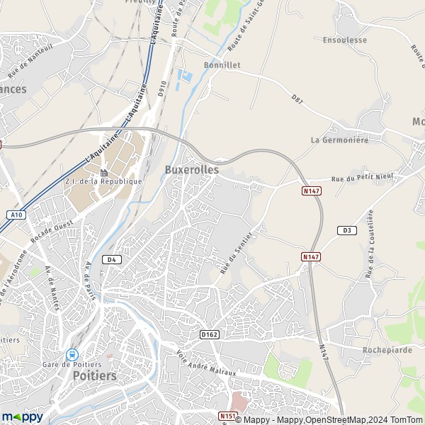La carte pour la ville de Buxerolles 86180
