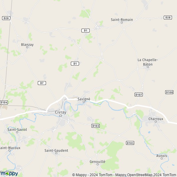 La carte pour la ville de Savigné 86400