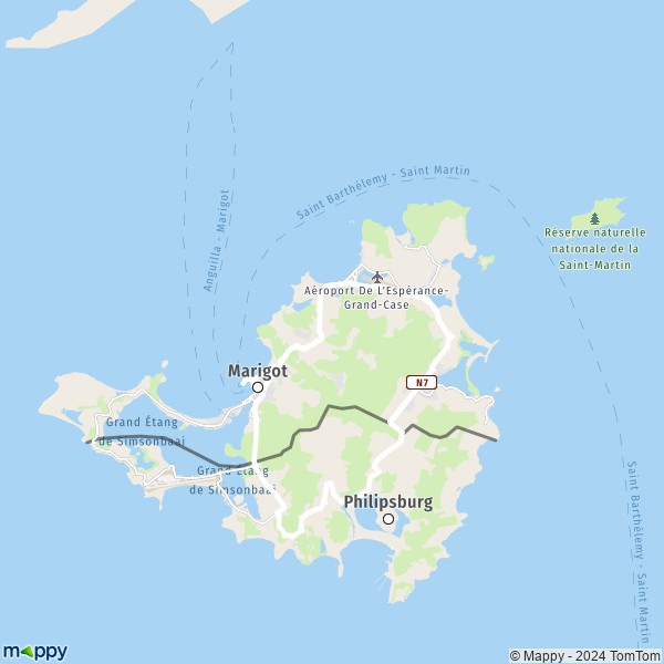 La carte de la région Saint-Martin