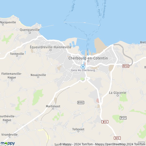 La carte pour la ville de Cherbourg-en-Cotentin 50100-50470